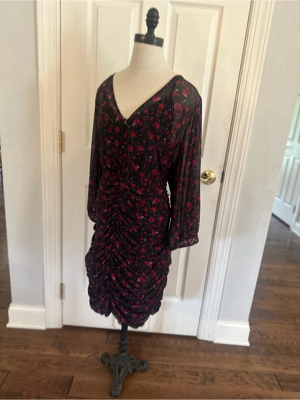 torrid Black Long Sleeve Dress with Pink Floral Print